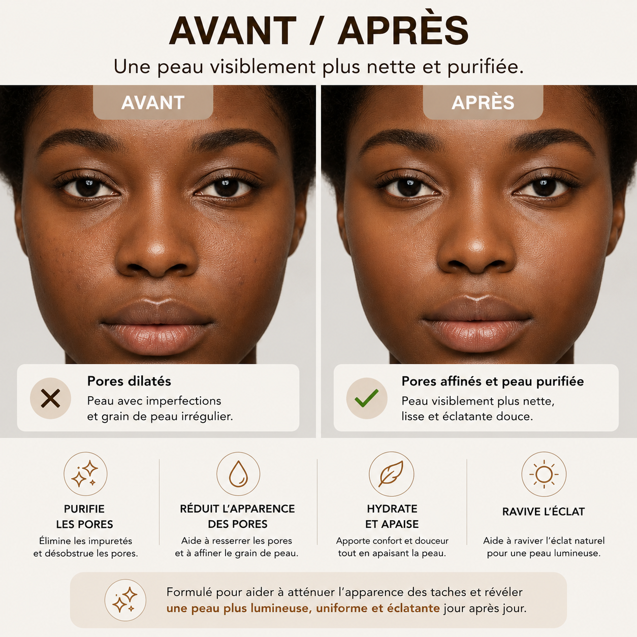 Mannequin utilisant le Masque Terre-Mer Retinovaskin pour une routine de soin du visage.